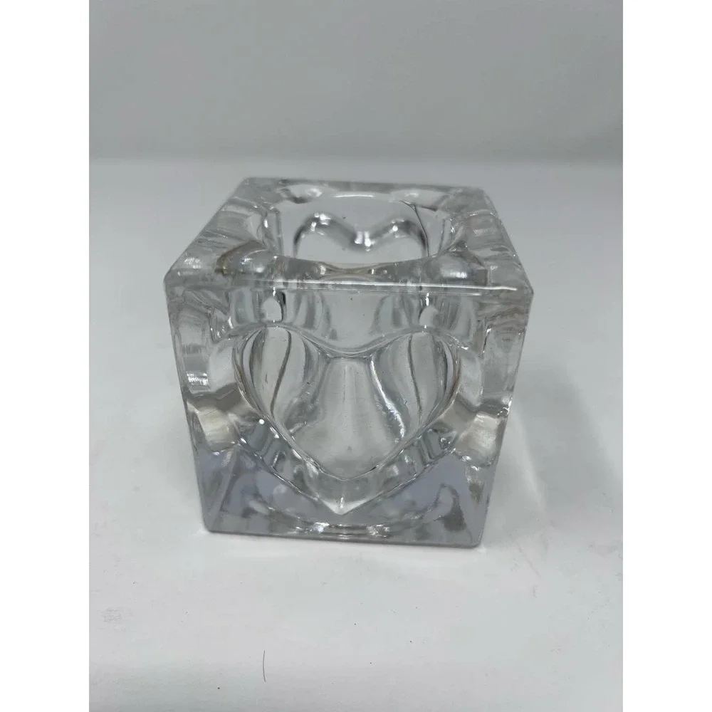 Hearts Inset‎ Clear Glass Square Votive Candle Holder 2 3/4